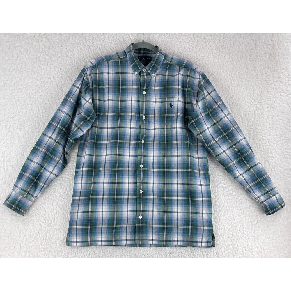 Ralph Lauren Green Blue Plaid Button-Down‎ Shirt Teen Boys Long Sleeve Size XL